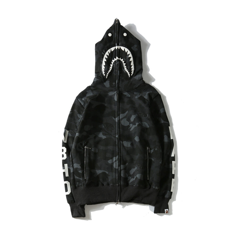 ZXFQS Bape Hoodie Men's Hip Hop Black Camo Shark Head Jacket Zip Camouflage  Long Sleeve Sweatshirt, Grey, L : : Fashion