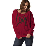 Women's Letter Love Print Sexy Off Shoulder Long Sleeve Tops