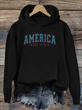 American Flag Print Long Sleeve Casual Hoodie