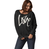 Women's Letter Love Print Sexy Off Shoulder Long Sleeve Tops