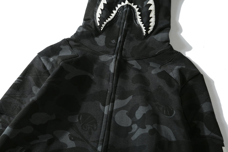 BAPE Shark Short Sleeve Full Zip Hoodie Black Men's - US